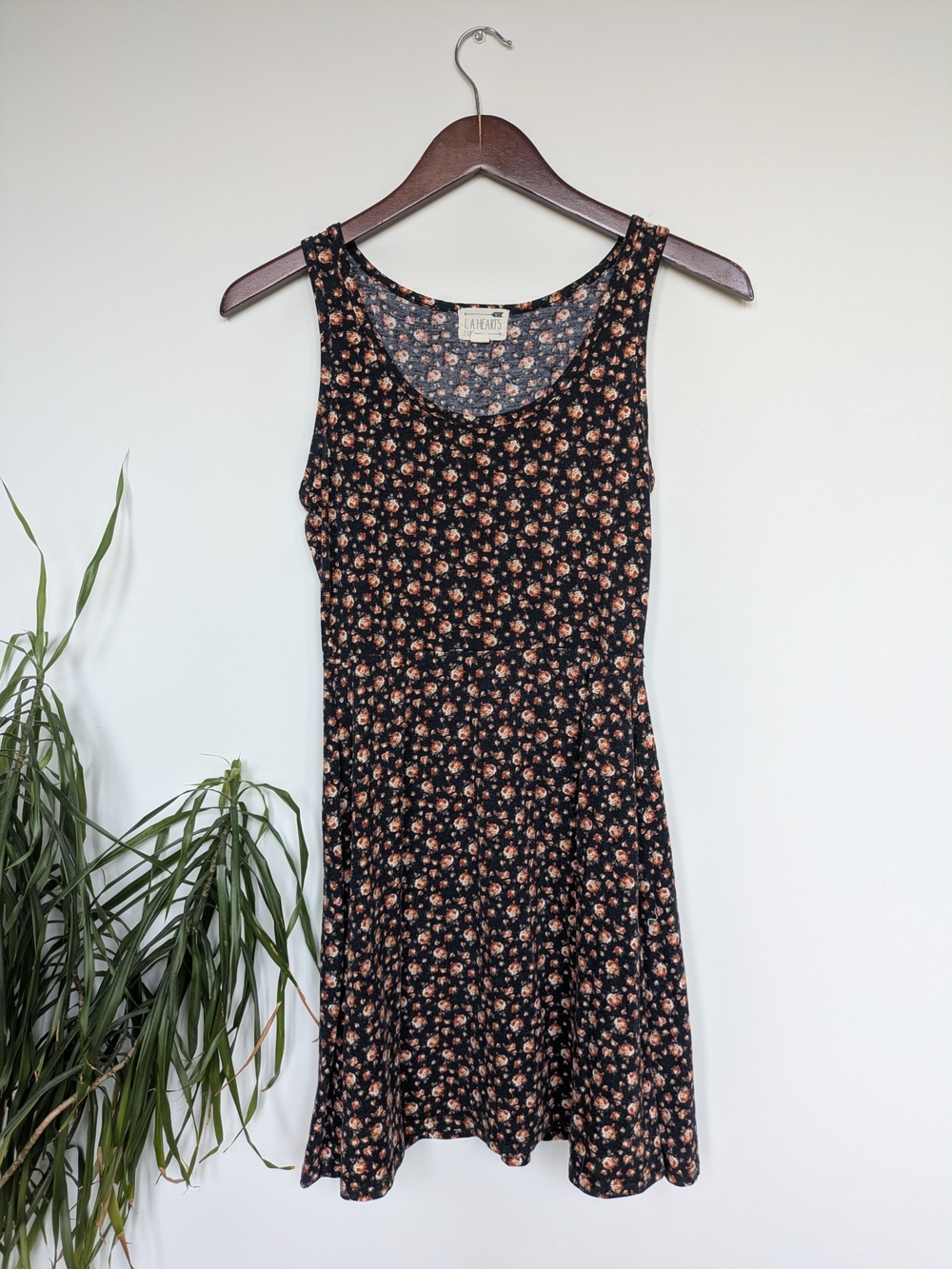 LA Hearts Black Floral Fit & Flare Mini Dress – S